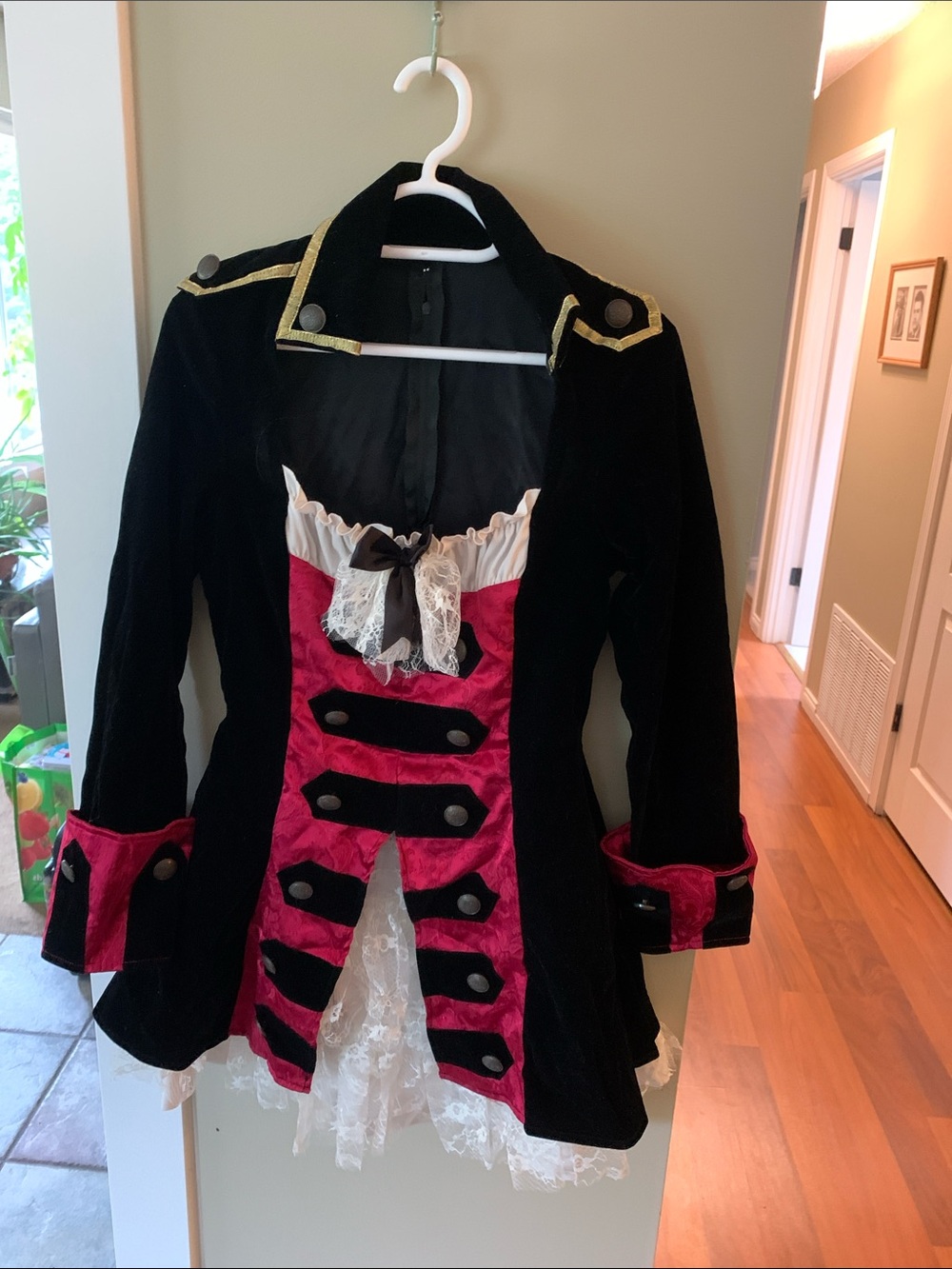 Black & Fuchsia Velvet Military-Inspired Women's Pirate Coat Costume
